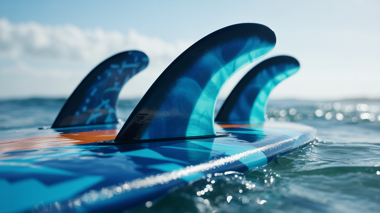 Surfboard fins in the water